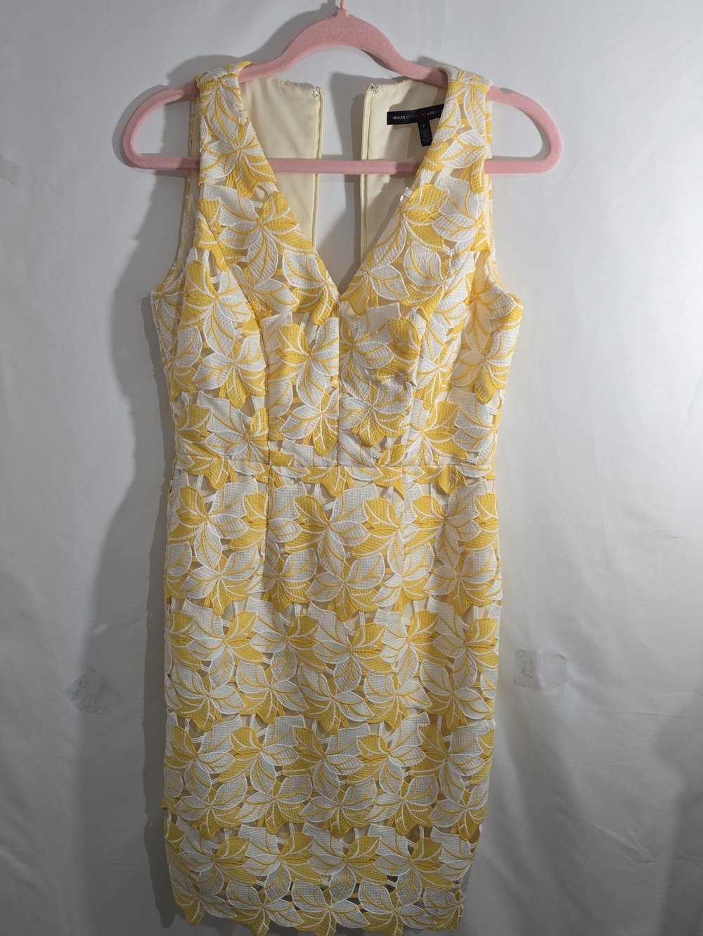 White House Black Market Yellow and White Floral Lace Midi Dress